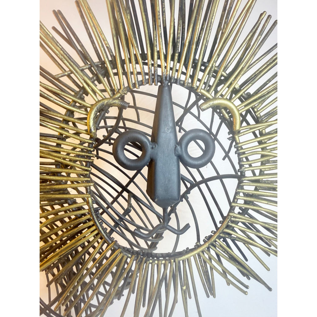 Metal Wire Lion Art Sculpture Curtis Jere Mid Century Style Pier 1 Modernist Statement Home Decor Decorative Accent Black Gold Brutalist