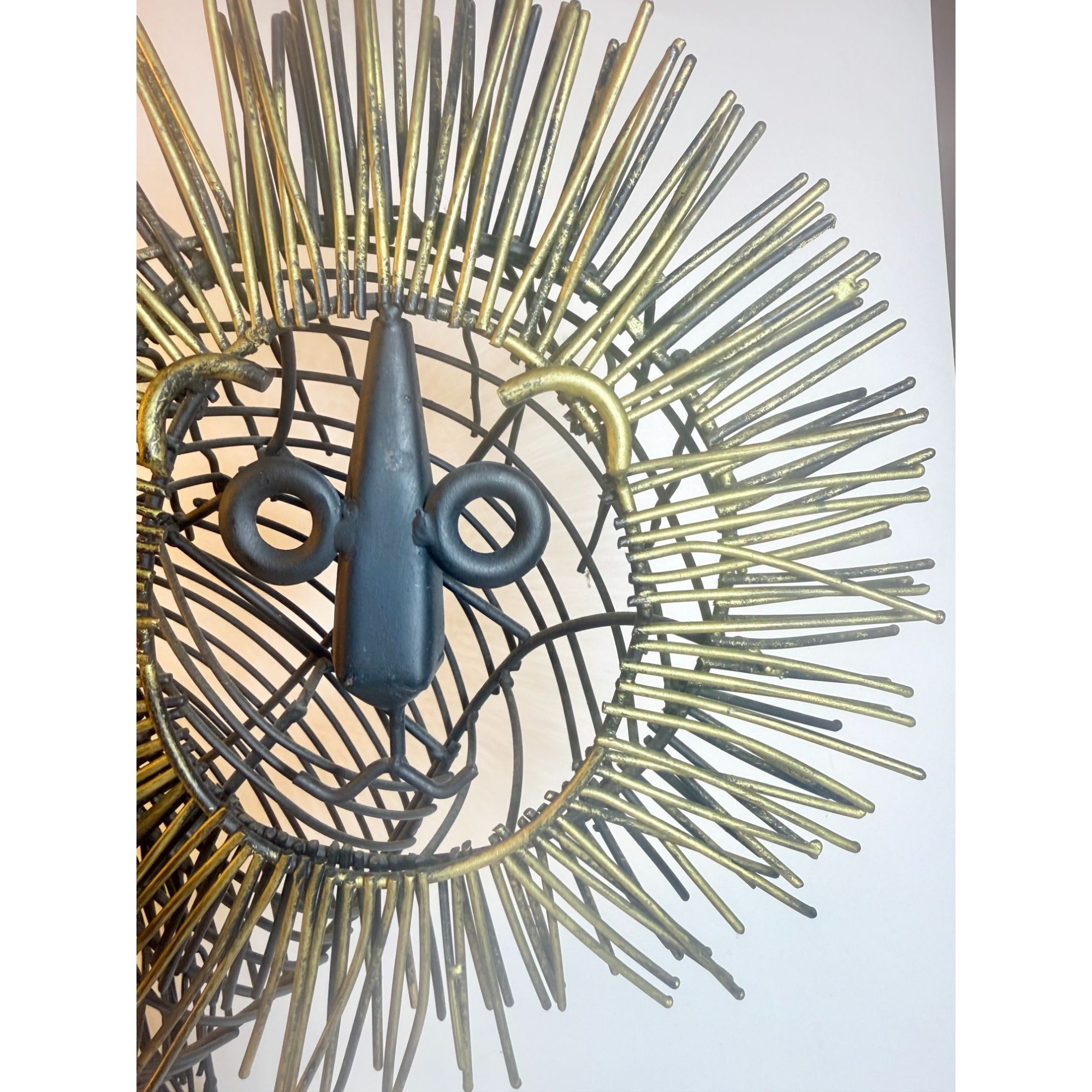 Metal Wire Lion Art Sculpture Curtis Jere Mid Century Style Pier 1 Modernist Statement Home Decor Decorative Accent Black Gold Brutalist