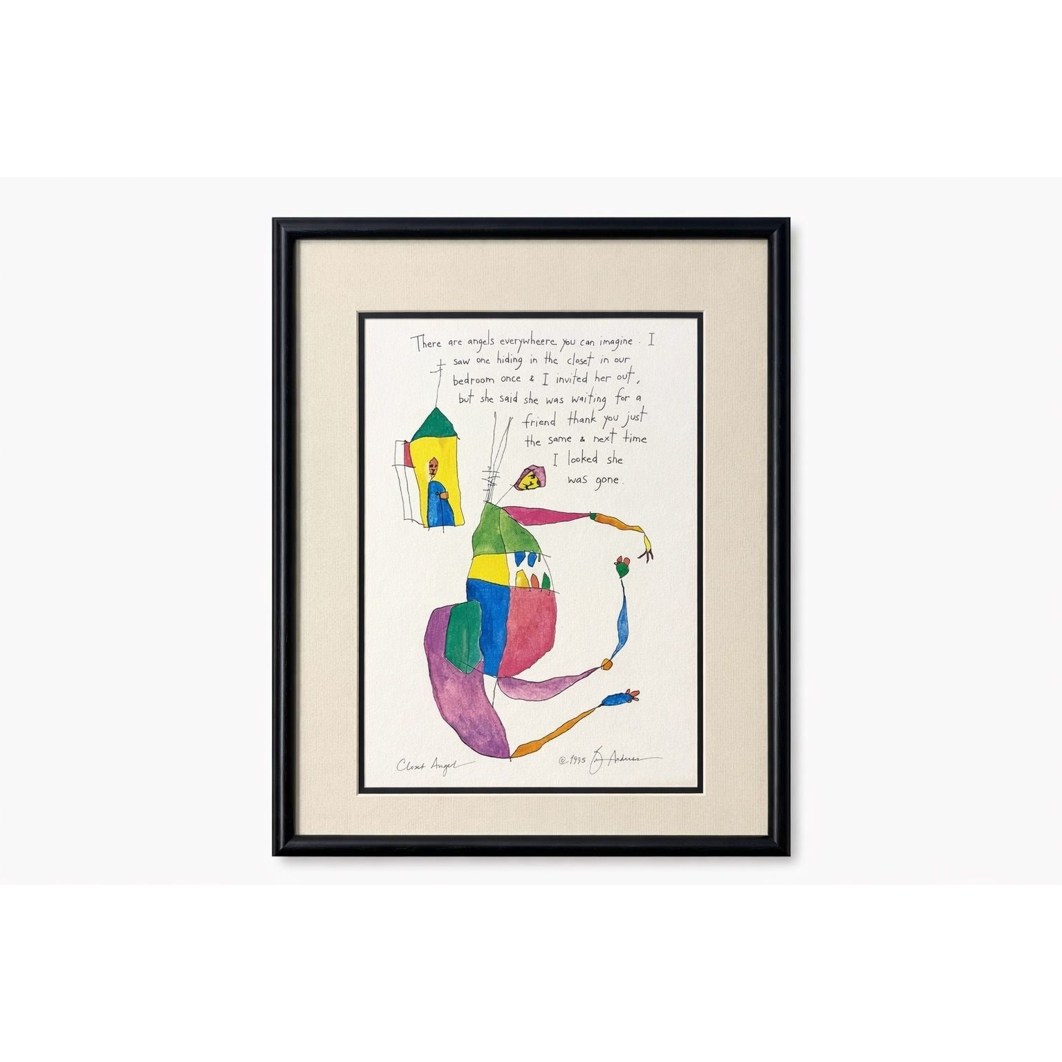 Framed Art Print Story People Brian Andreas Closet Angel 1995 Signed Framed 15x12 Picture Painting Unique Galley Wall Home Decor Vintage