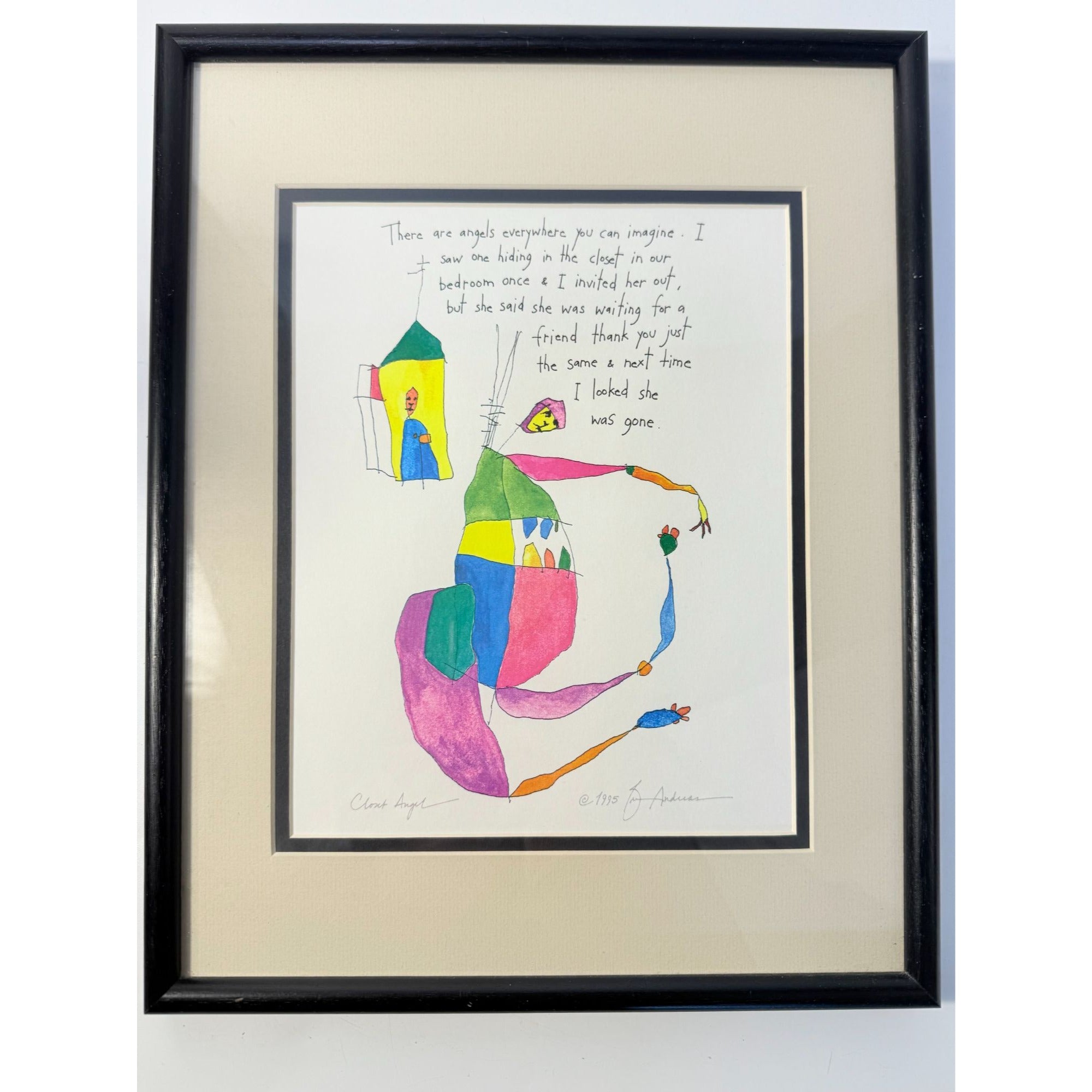 Framed Art Print Story People Brian Andreas Closet Angel 1995 Signed Framed 15x12 Picture Painting Unique Galley Wall Home Decor Vintage