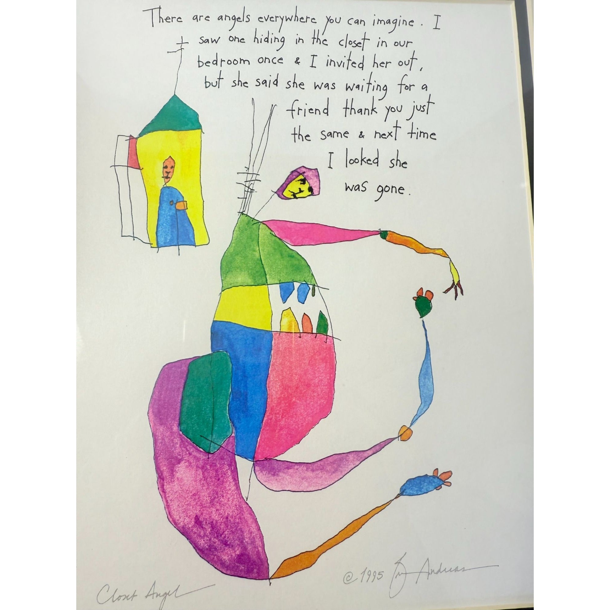 Framed Art Print Story People Brian Andreas Closet Angel 1995 Signed Framed 15x12 Picture Painting Unique Galley Wall Home Decor Vintage
