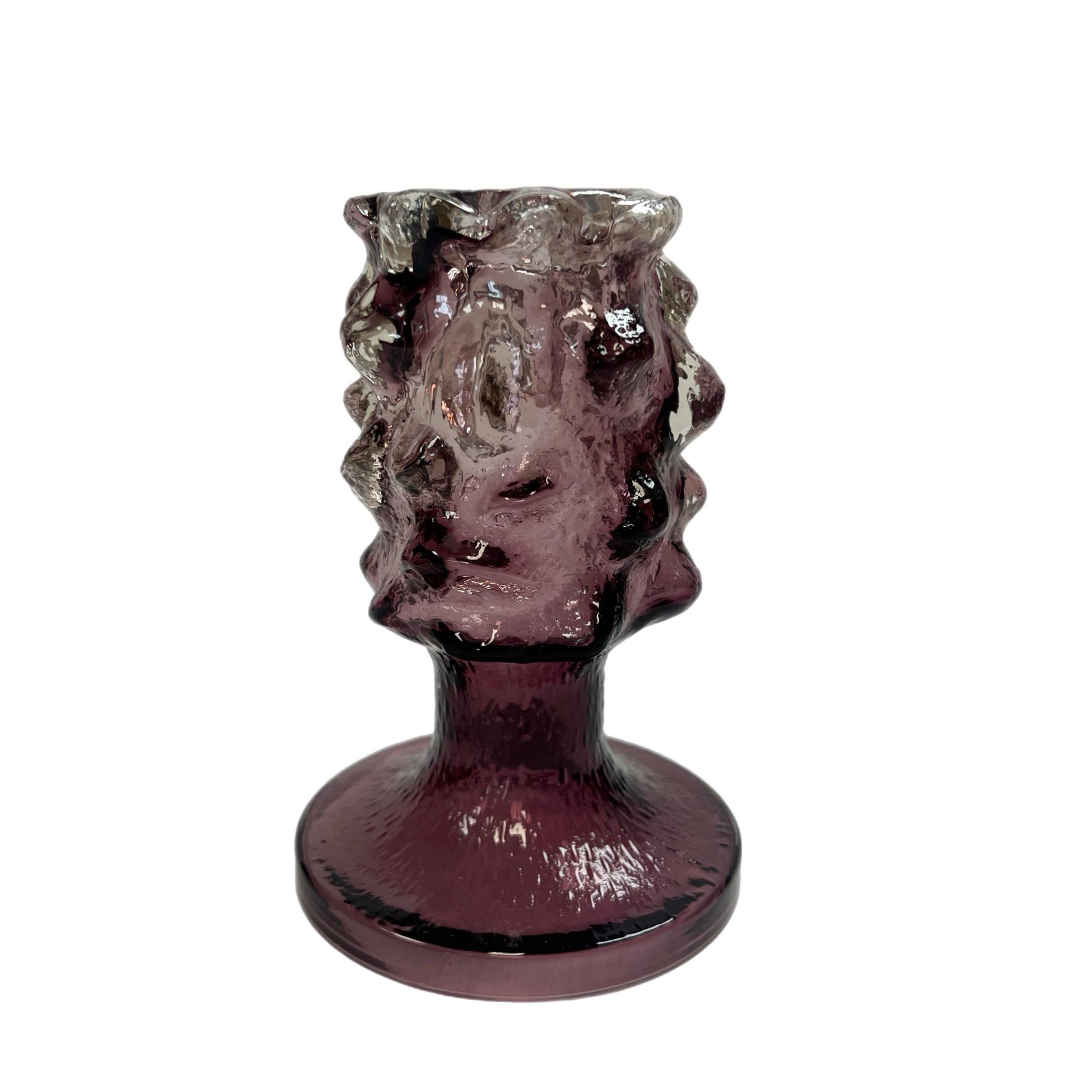 Hand BlownModernist glass candle holder Kaj Blomqvist Finnish brutalist purple candlestick  Humppila Kumela Käpy Natura Scandinavian Vintage