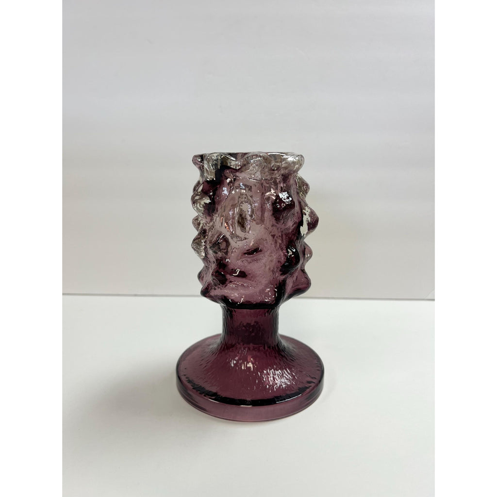 Hand BlownModernist glass candle holder Kaj Blomqvist Finnish brutalist purple candlestick  Humppila Kumela Käpy Natura Scandinavian Vintage