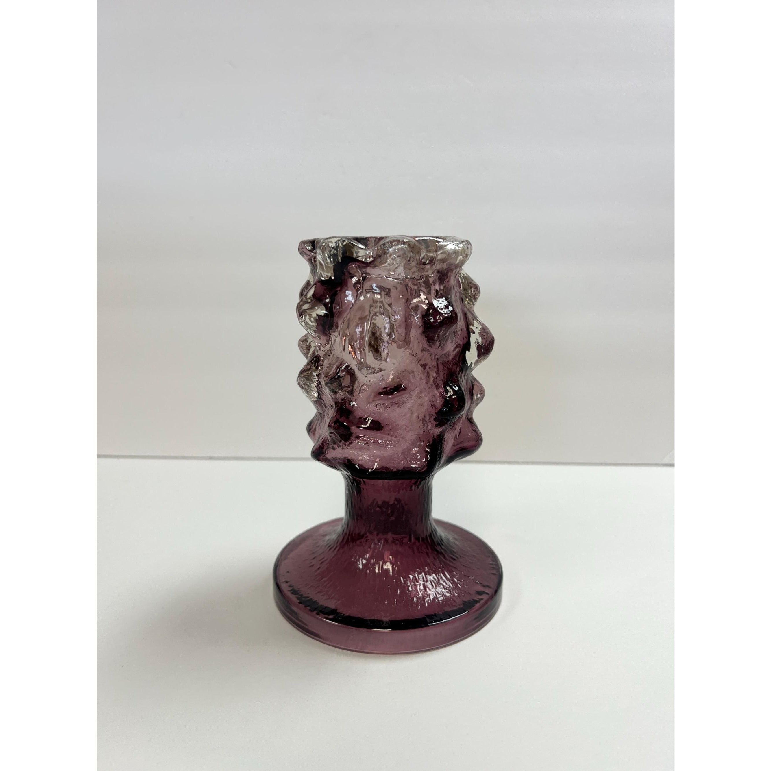 Hand BlownModernist glass candle holder Kaj Blomqvist Finnish brutalist purple candlestick  Humppila Kumela Käpy Natura Scandinavian Vintage