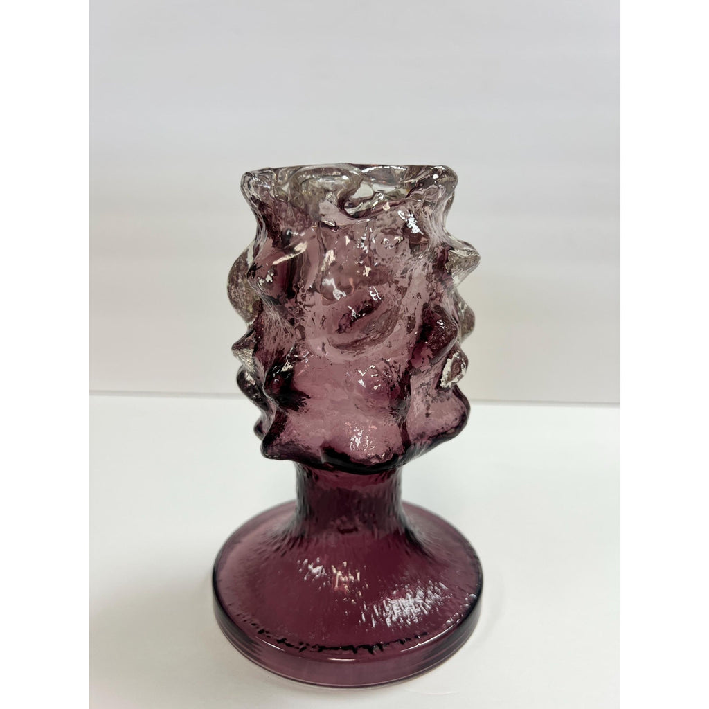Hand BlownModernist glass candle holder Kaj Blomqvist Finnish brutalist purple candlestick  Humppila Kumela Käpy Natura Scandinavian Vintage