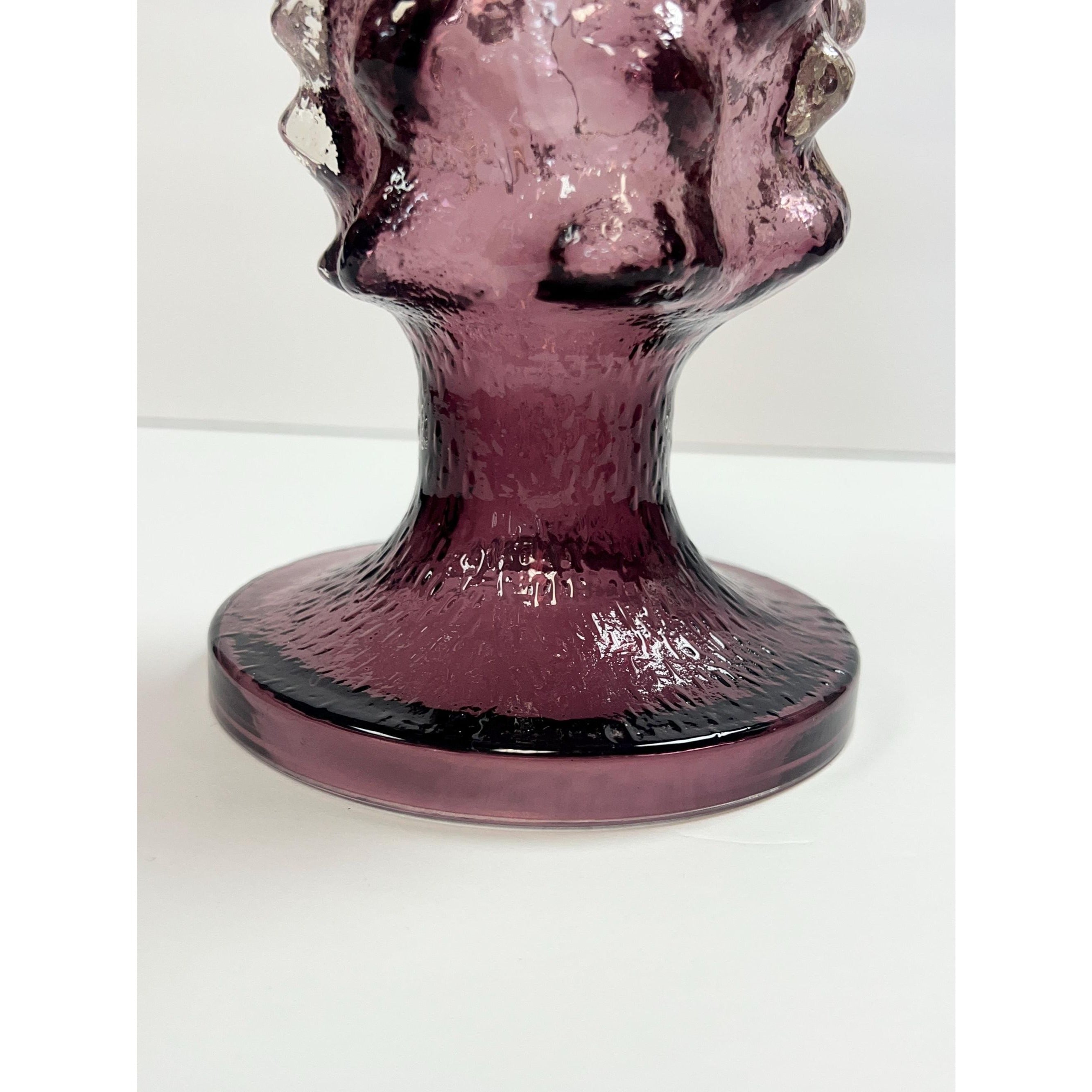 Hand BlownModernist glass candle holder Kaj Blomqvist Finnish brutalist purple candlestick  Humppila Kumela Käpy Natura Scandinavian Vintage