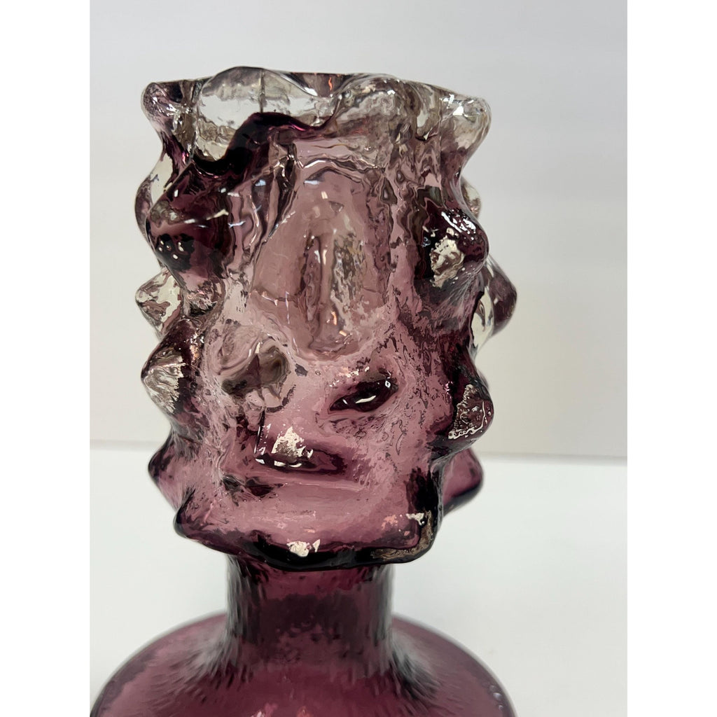 Hand BlownModernist glass candle holder Kaj Blomqvist Finnish brutalist purple candlestick  Humppila Kumela Käpy Natura Scandinavian Vintage