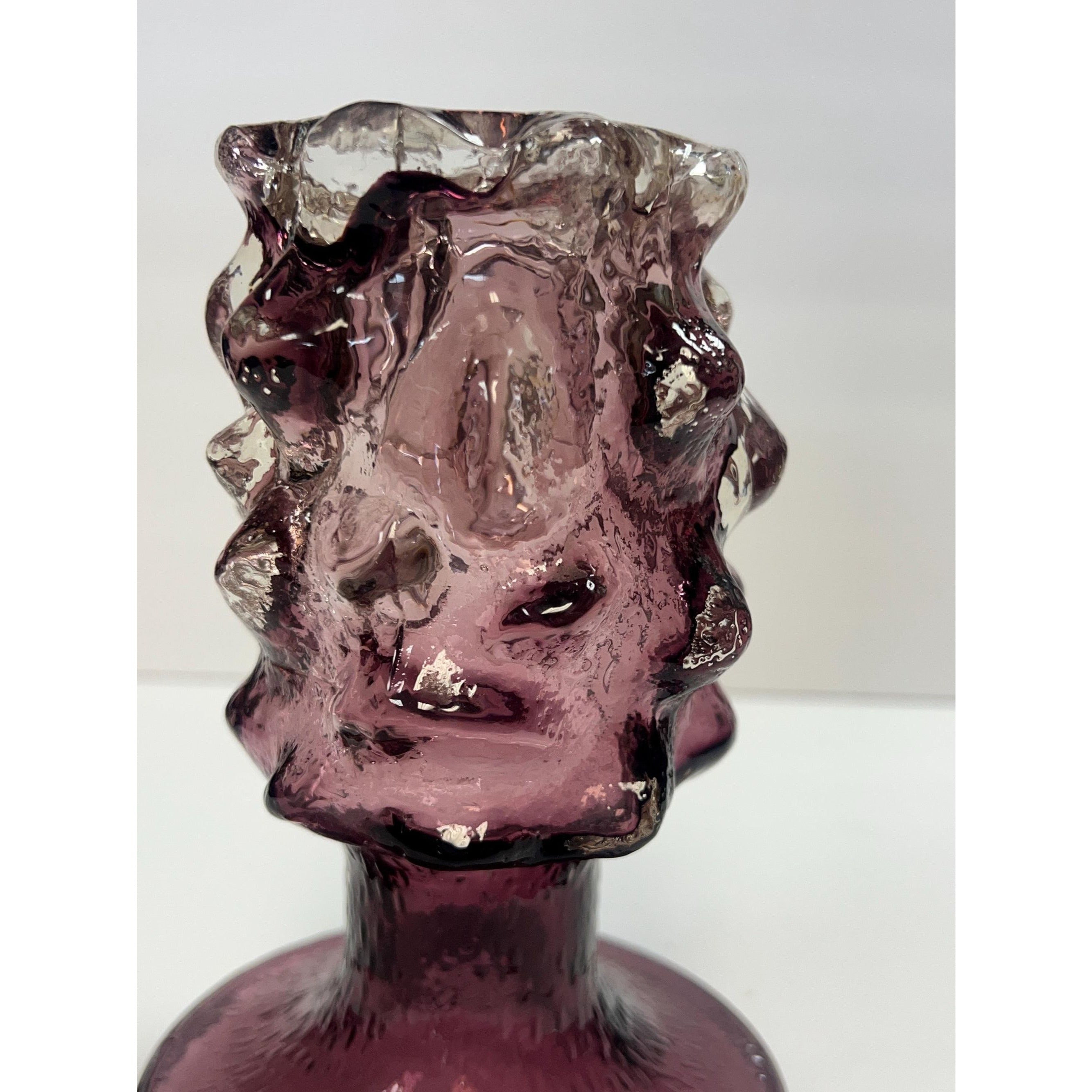 Hand BlownModernist glass candle holder Kaj Blomqvist Finnish brutalist purple candlestick  Humppila Kumela Käpy Natura Scandinavian Vintage