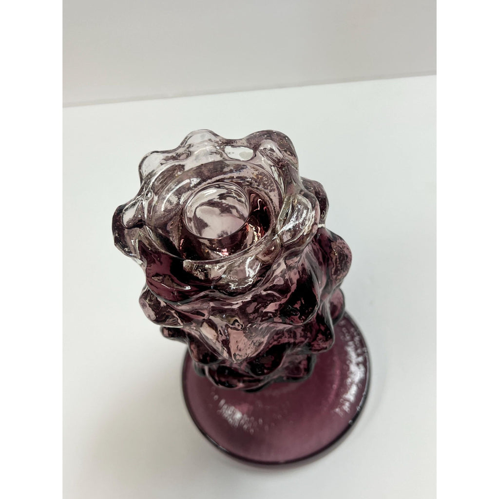 Hand BlownModernist glass candle holder Kaj Blomqvist Finnish brutalist purple candlestick  Humppila Kumela Käpy Natura Scandinavian Vintage