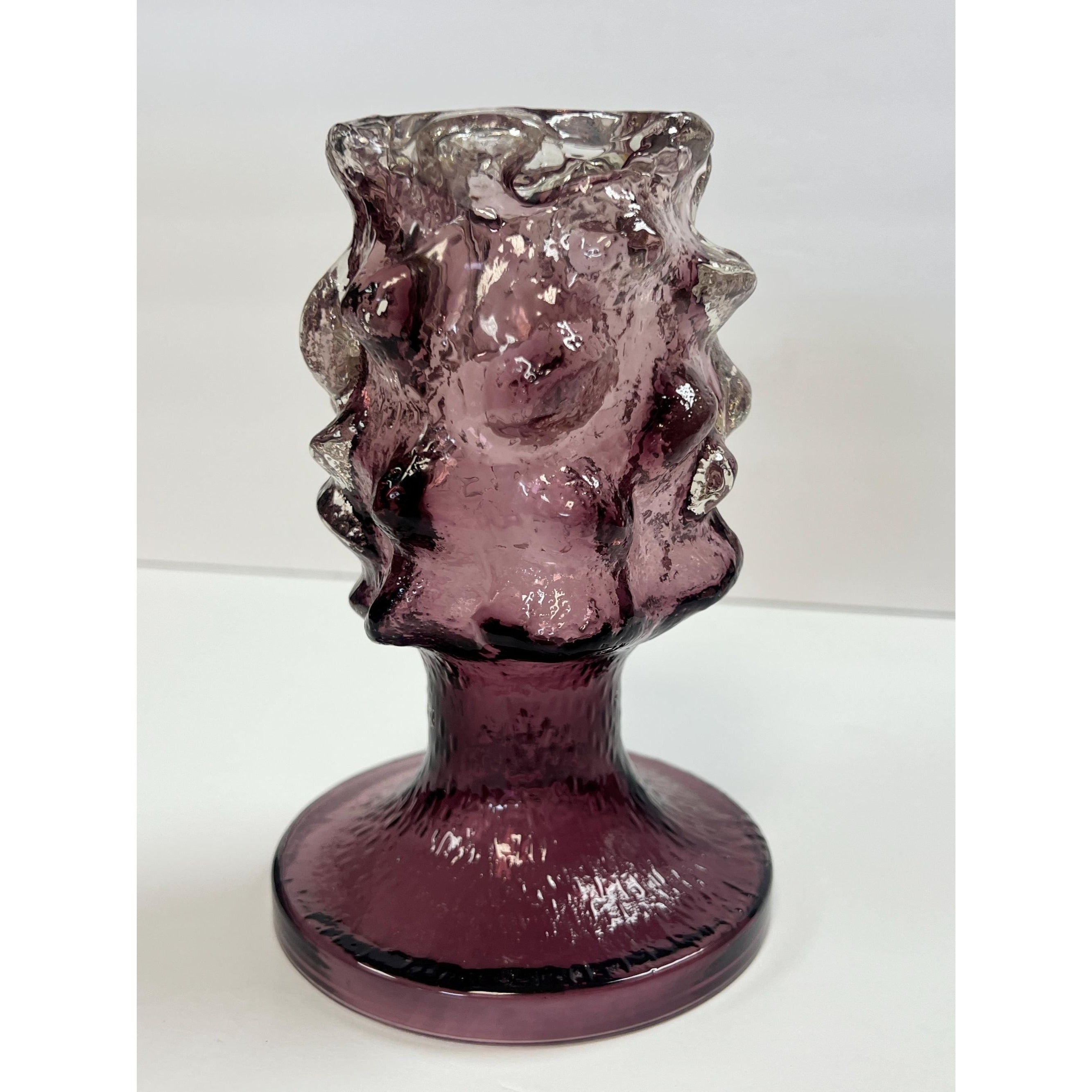 Hand BlownModernist glass candle holder Kaj Blomqvist Finnish brutalist purple candlestick  Humppila Kumela Käpy Natura Scandinavian Vintage