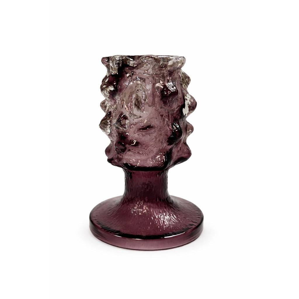 Hand BlownModernist glass candle holder Kaj Blomqvist Finnish brutalist purple candlestick  Humppila Kumela Käpy Natura Scandinavian Vintage