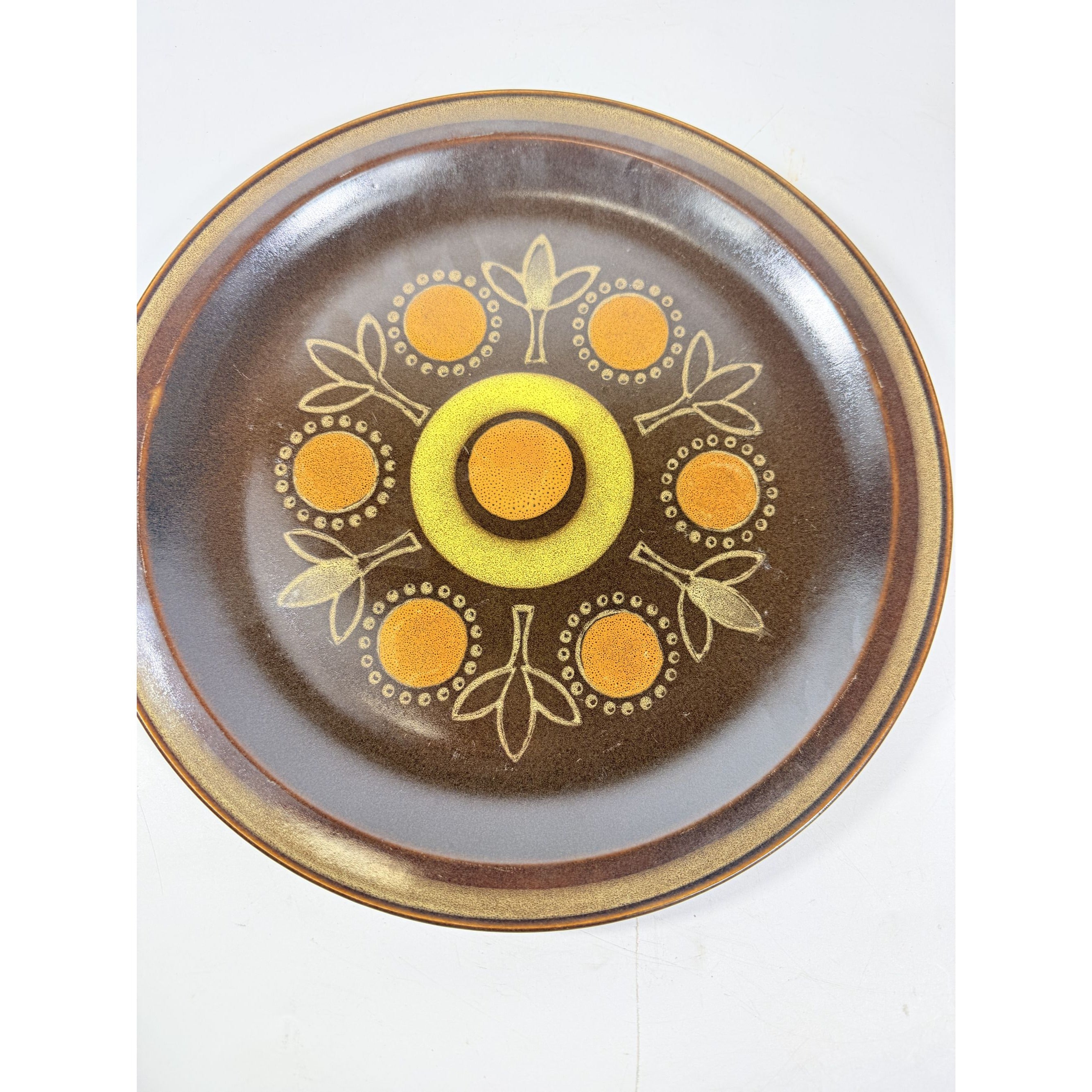 Stoneware Chop Platter Georges Briard Aztec 12" Vintage Mid Century Brown Orange Replacement China Kitschy Japan Muted Earthtones