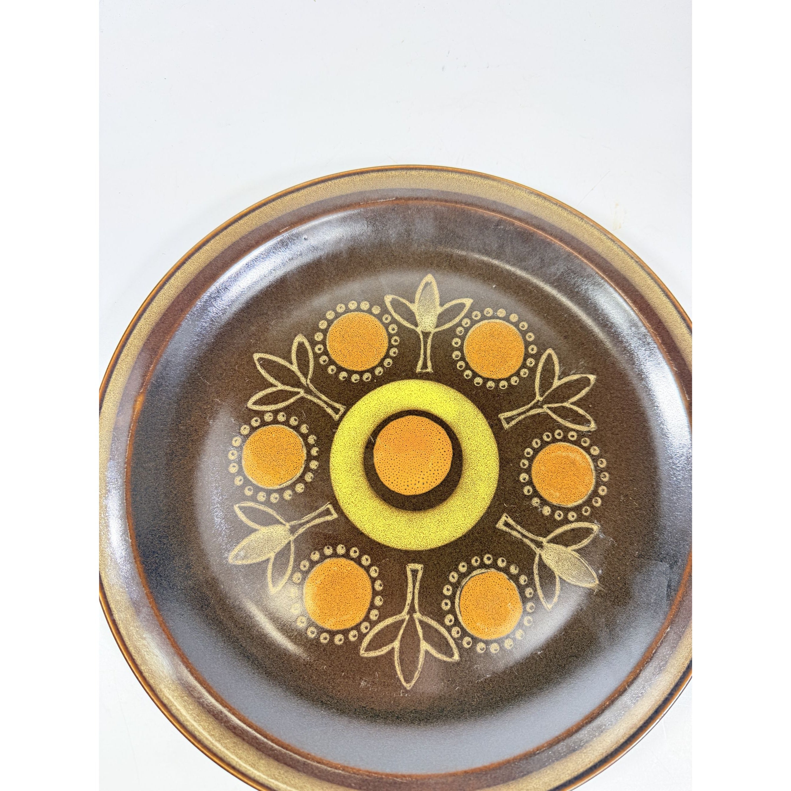 Stoneware Chop Platter Georges Briard Aztec 12" Vintage Mid Century Brown Orange Replacement China Kitschy Japan Muted Earthtones