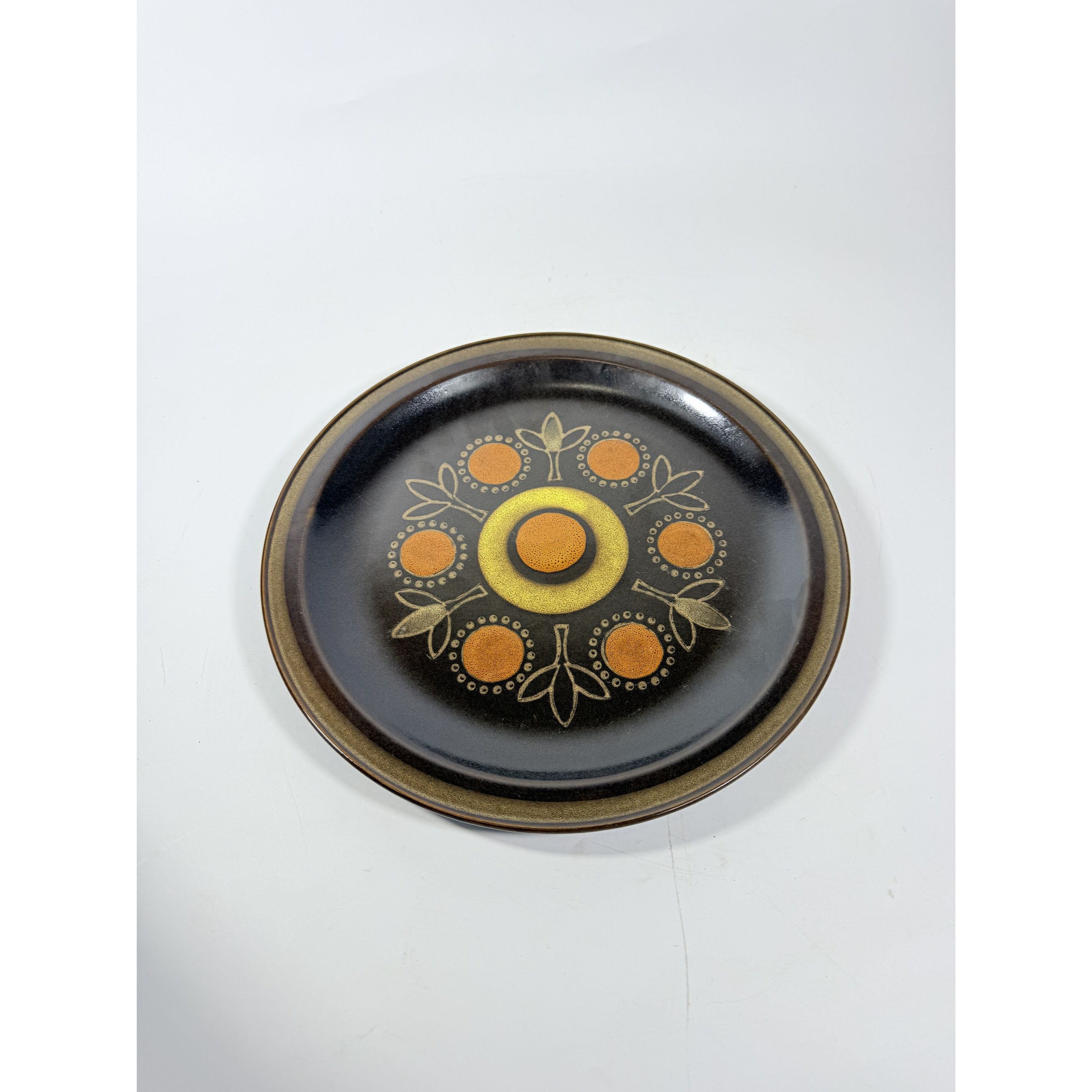 Stoneware Chop Platter Georges Briard Aztec 12" Vintage Mid Century Brown Orange Replacement China Kitschy Japan Muted Earthtones