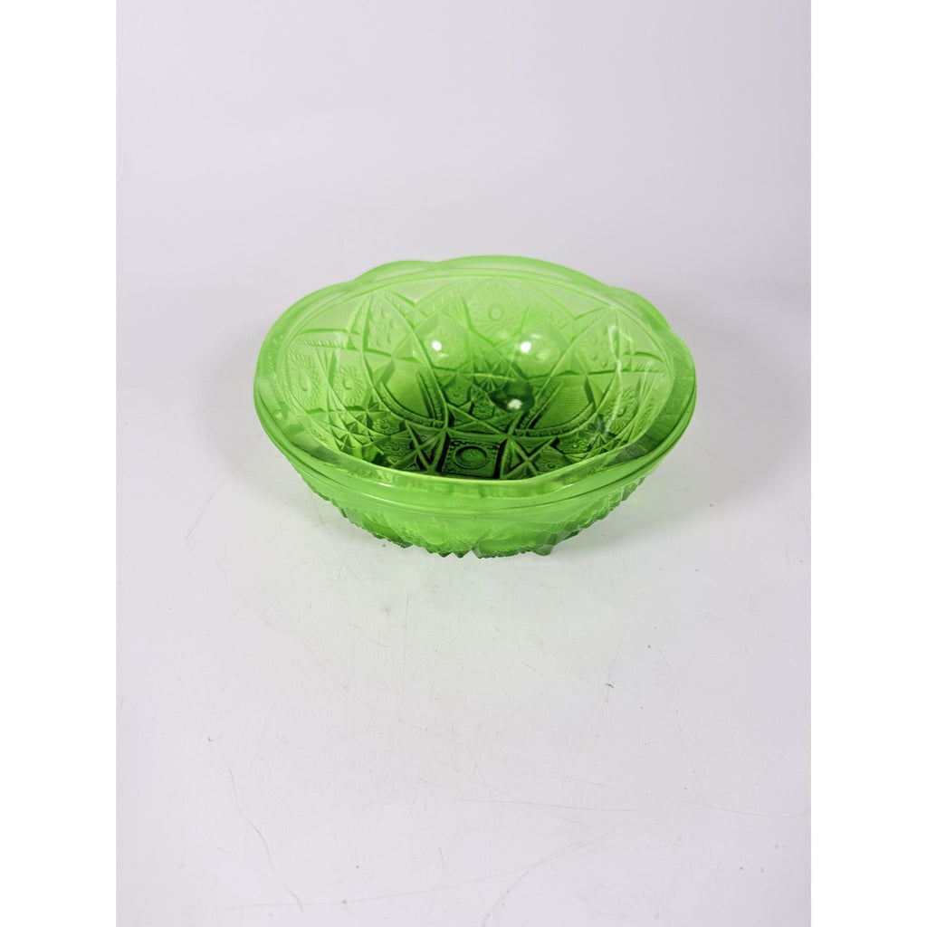 Footed Bowl Pressed Glass Jeanette Glassware Frosted Green Ombre 3-Toed Collectible