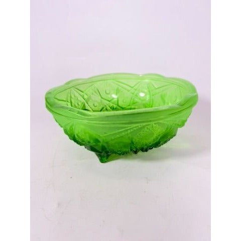 Footed Bowl Pressed Glass Jeanette Glassware Frosted Green Ombre 3-Toed Collectible