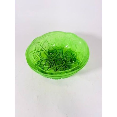 Footed Bowl Pressed Glass Jeanette Glassware Frosted Green Ombre 3-Toed Collectible