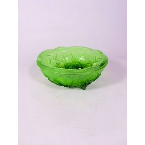 Footed Bowl Pressed Glass Jeanette Glassware Frosted Green Ombre 3-Toed Collectible