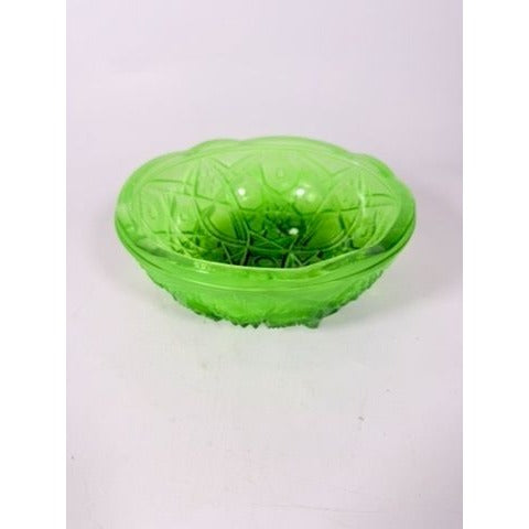Footed Bowl Pressed Glass Jeanette Glassware Frosted Green Ombre 3-Toed Collectible