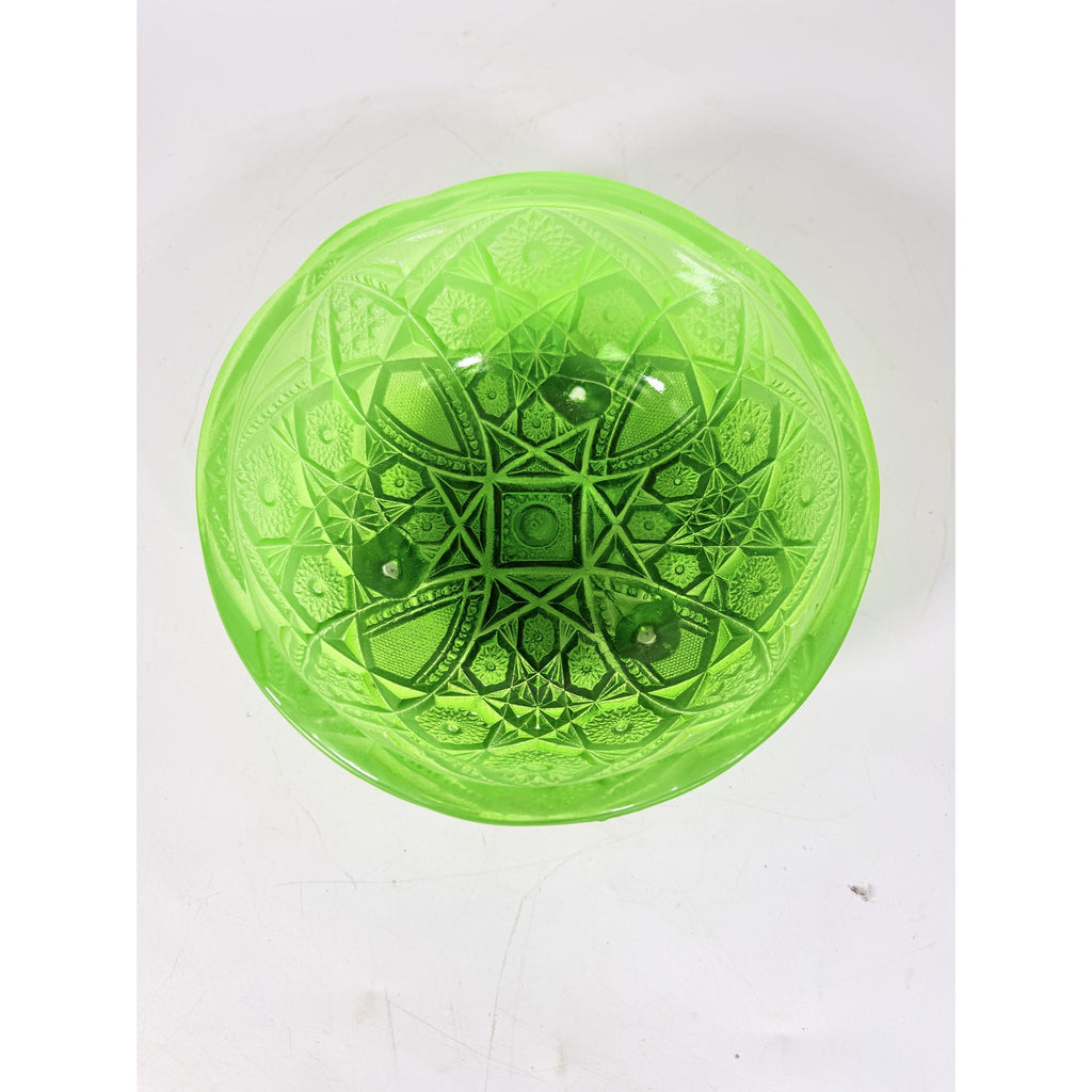 Footed Bowl Pressed Glass Jeanette Glassware Frosted Green Ombre 3-Toed Collectible