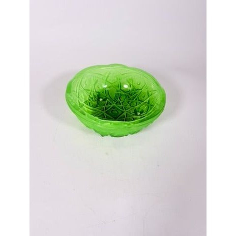 Footed Bowl Pressed Glass Jeanette Glassware Frosted Green Ombre 3-Toed Collectible