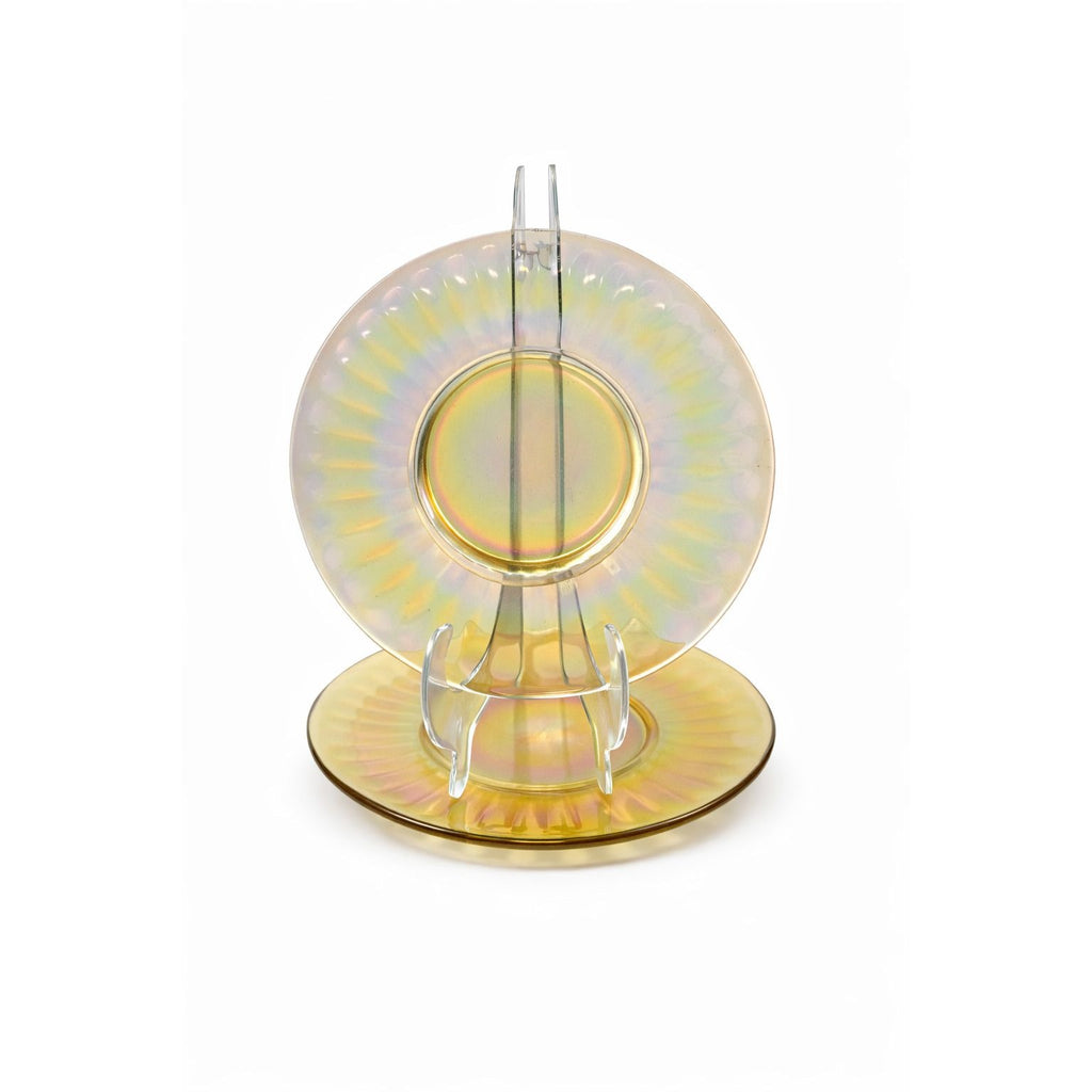 Appetizer Dessert Plates Carnival Glass Iridescent Marigold Optic Swirl Plate Set 2 Glassware Replacement Dining Hostess