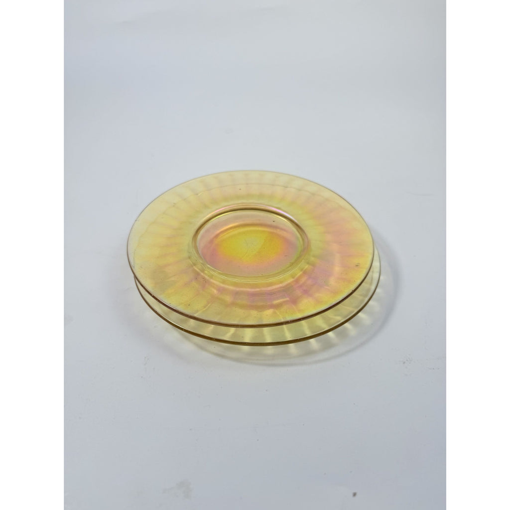 Appetizer Dessert Plates Carnival Glass Iridescent Marigold Optic Swirl Plate Set 2 Glassware Replacement Dining Hostess
