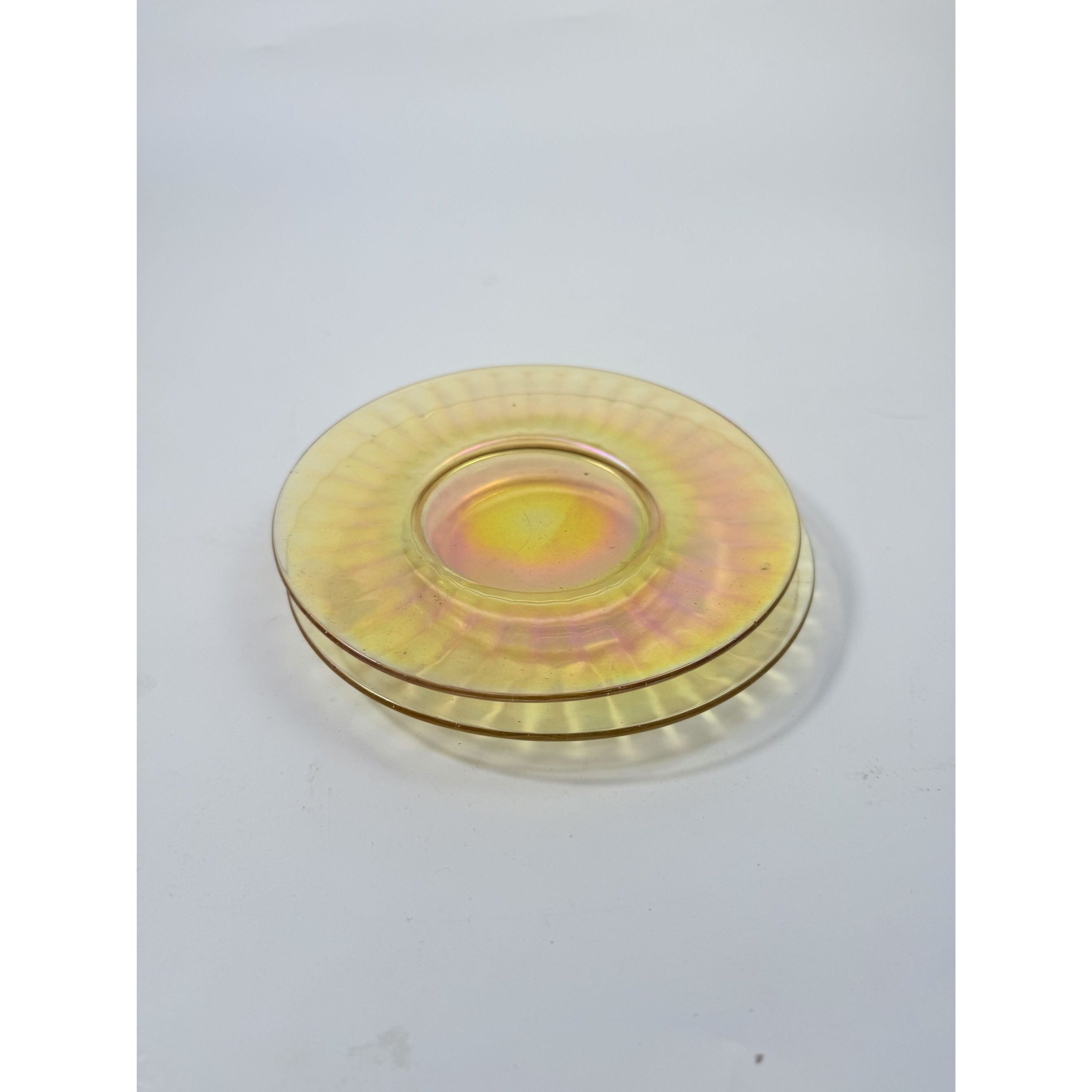 Appetizer Dessert Plates Carnival Glass Iridescent Marigold Optic Swirl Plate Set 2 Glassware Replacement Dining Hostess