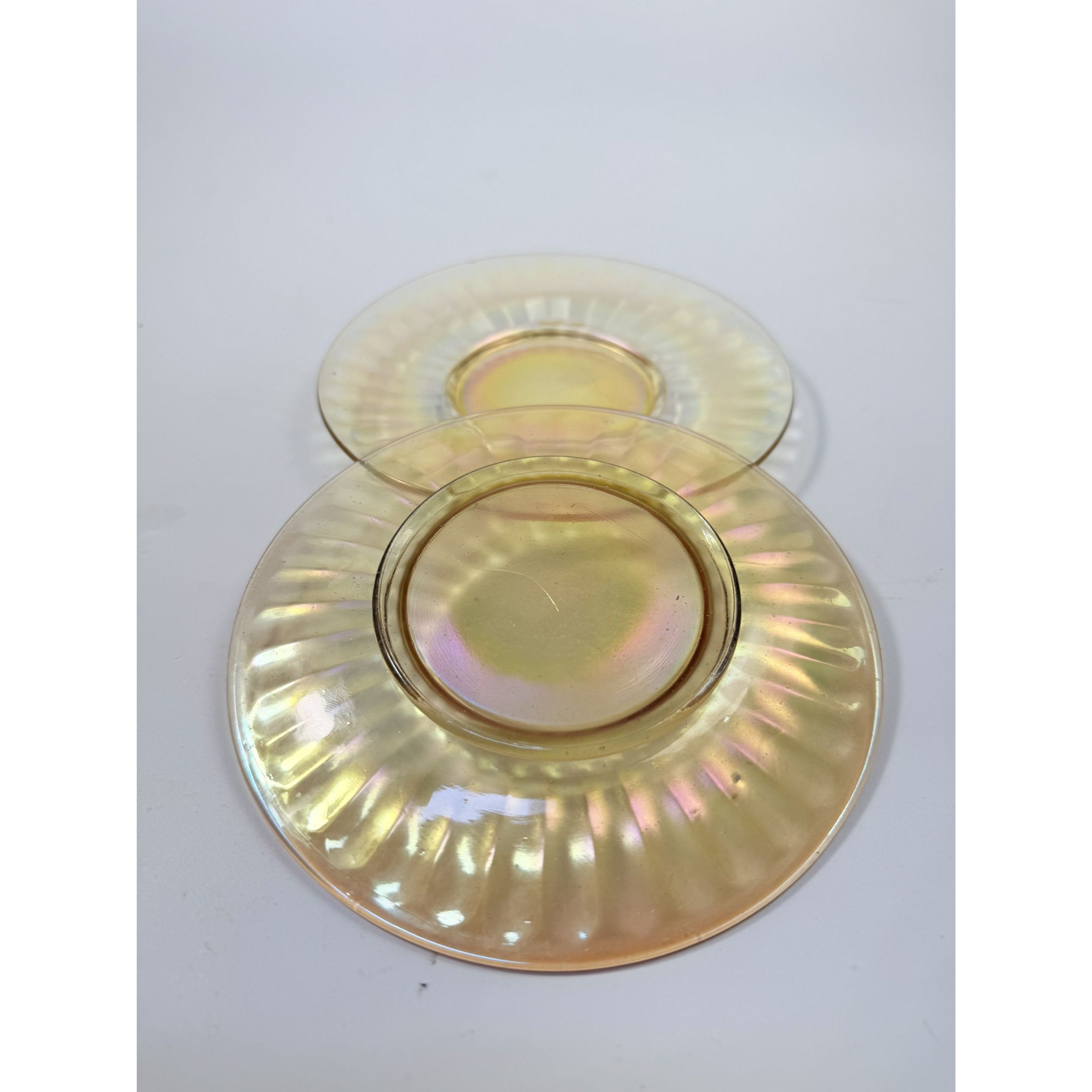 Appetizer Dessert Plates Carnival Glass Iridescent Marigold Optic Swirl Plate Set 2 Glassware Replacement Dining Hostess