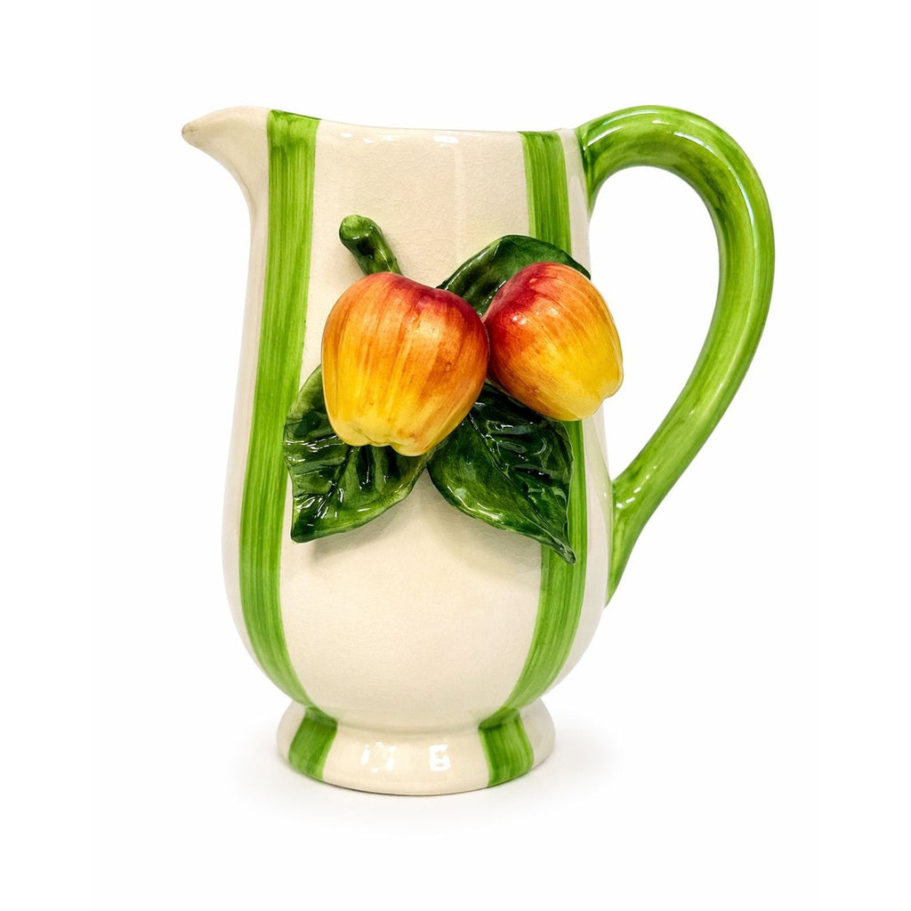 Majolica Pottery Pitcher Hand Painted Raised Apple Fruit Made in Italy L'artigiana Vintage Vase Ktichen Replacement China Deruta Italian