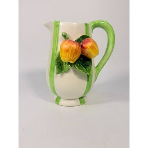 Majolica Pottery Pitcher Hand Painted Raised Apple Fruit Made in Italy L'artigiana Vintage Vase Ktichen Replacement China Deruta Italian