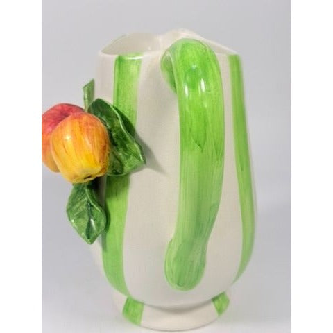 Majolica Pottery Pitcher Hand Painted Raised Apple Fruit Made in Italy L'artigiana Vintage Vase Ktichen Replacement China Deruta Italian