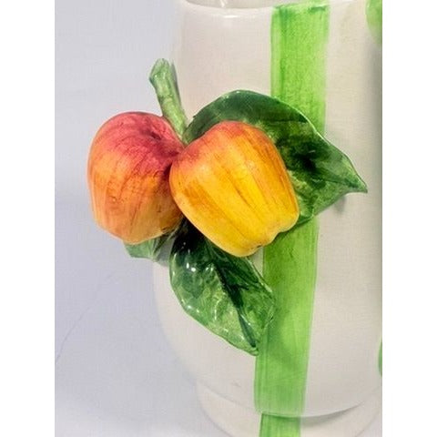 Majolica Pottery Pitcher Hand Painted Raised Apple Fruit Made in Italy L'artigiana Vintage Vase Ktichen Replacement China Deruta Italian