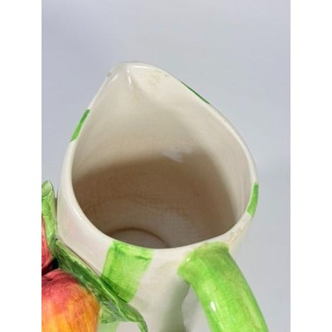 Majolica Pottery Pitcher Hand Painted Raised Apple Fruit Made in Italy L'artigiana Vintage Vase Ktichen Replacement China Deruta Italian