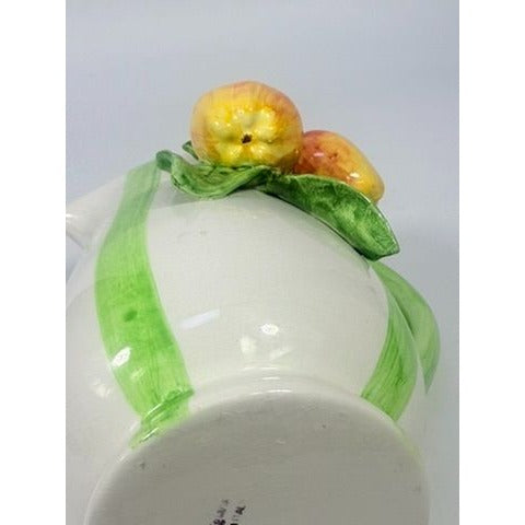 Majolica Pottery Pitcher Hand Painted Raised Apple Fruit Made in Italy L'artigiana Vintage Vase Ktichen Replacement China Deruta Italian
