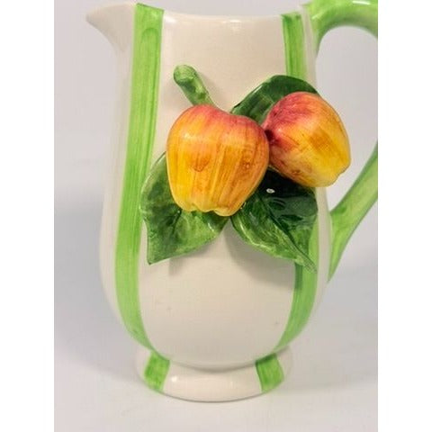 Majolica Pottery Pitcher Hand Painted Raised Apple Fruit Made in Italy L'artigiana Vintage Vase Ktichen Replacement China Deruta Italian