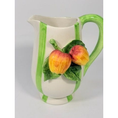 Majolica Pottery Pitcher Hand Painted Raised Apple Fruit Made in Italy L'artigiana Vintage Vase Ktichen Replacement China Deruta Italian