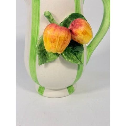 Majolica Pottery Pitcher Hand Painted Raised Apple Fruit Made in Italy L'artigiana Vintage Vase Ktichen Replacement China Deruta Italian