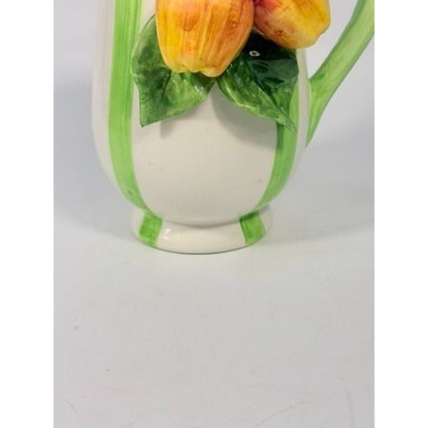 Majolica Pottery Pitcher Hand Painted Raised Apple Fruit Made in Italy L'artigiana Vintage Vase Ktichen Replacement China Deruta Italian
