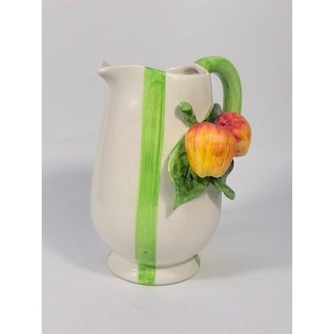 Majolica Pottery Pitcher Hand Painted Raised Apple Fruit Made in Italy L'artigiana Vintage Vase Ktichen Replacement China Deruta Italian