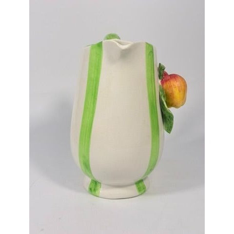 Majolica Pottery Pitcher Hand Painted Raised Apple Fruit Made in Italy L'artigiana Vintage Vase Ktichen Replacement China Deruta Italian