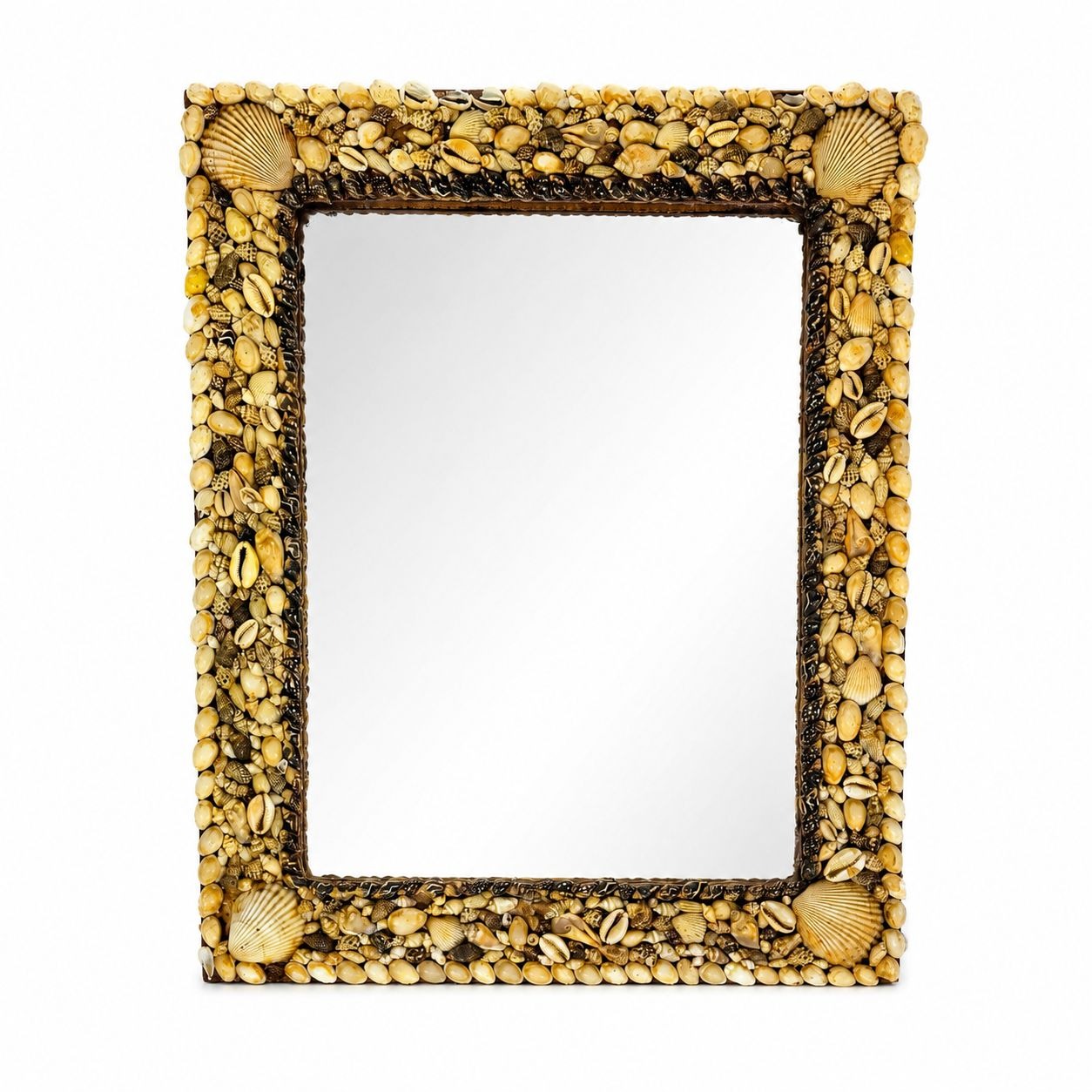 Wall Mirror Shell Encrusted Handmade Velvet Back Coastal Nancy Myers Home Decor Decorative Accents Galley Seashells