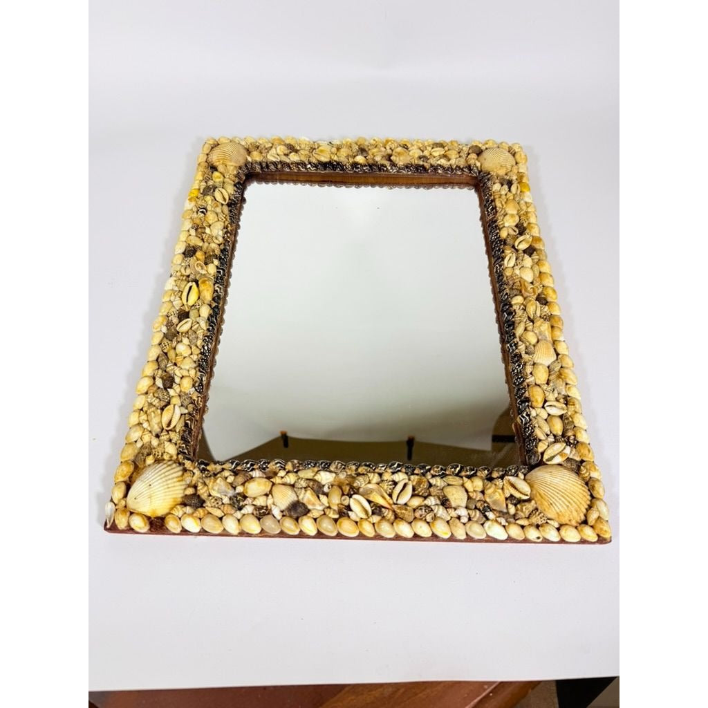 Wall Mirror Shell Encrusted Handmade Velvet Back Coastal Nancy Myers Home Decor Decorative Accents Galley Seashells