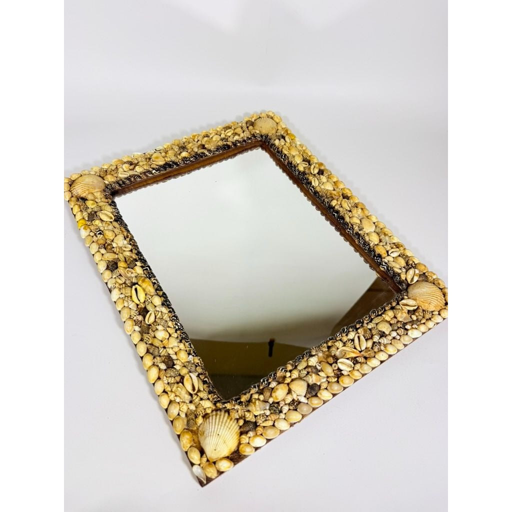 Wall Mirror Shell Encrusted Handmade Velvet Back Coastal Nancy Myers Home Decor Decorative Accents Galley Seashells