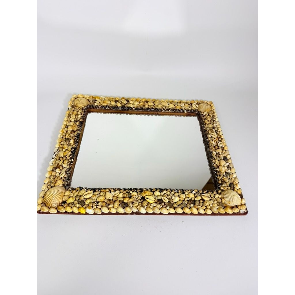 Wall Mirror Shell Encrusted Handmade Velvet Back Coastal Nancy Myers Home Decor Decorative Accents Galley Seashells
