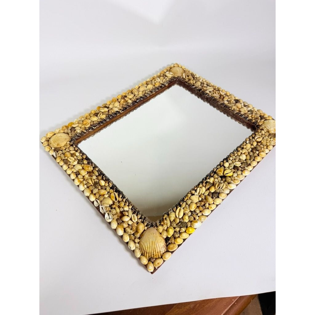 Wall Mirror Shell Encrusted Handmade Velvet Back Coastal Nancy Myers Home Decor Decorative Accents Galley Seashells