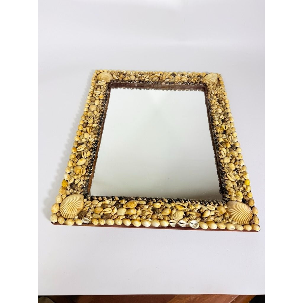 Wall Mirror Shell Encrusted Handmade Velvet Back Coastal Nancy Myers Home Decor Decorative Accents Galley Seashells