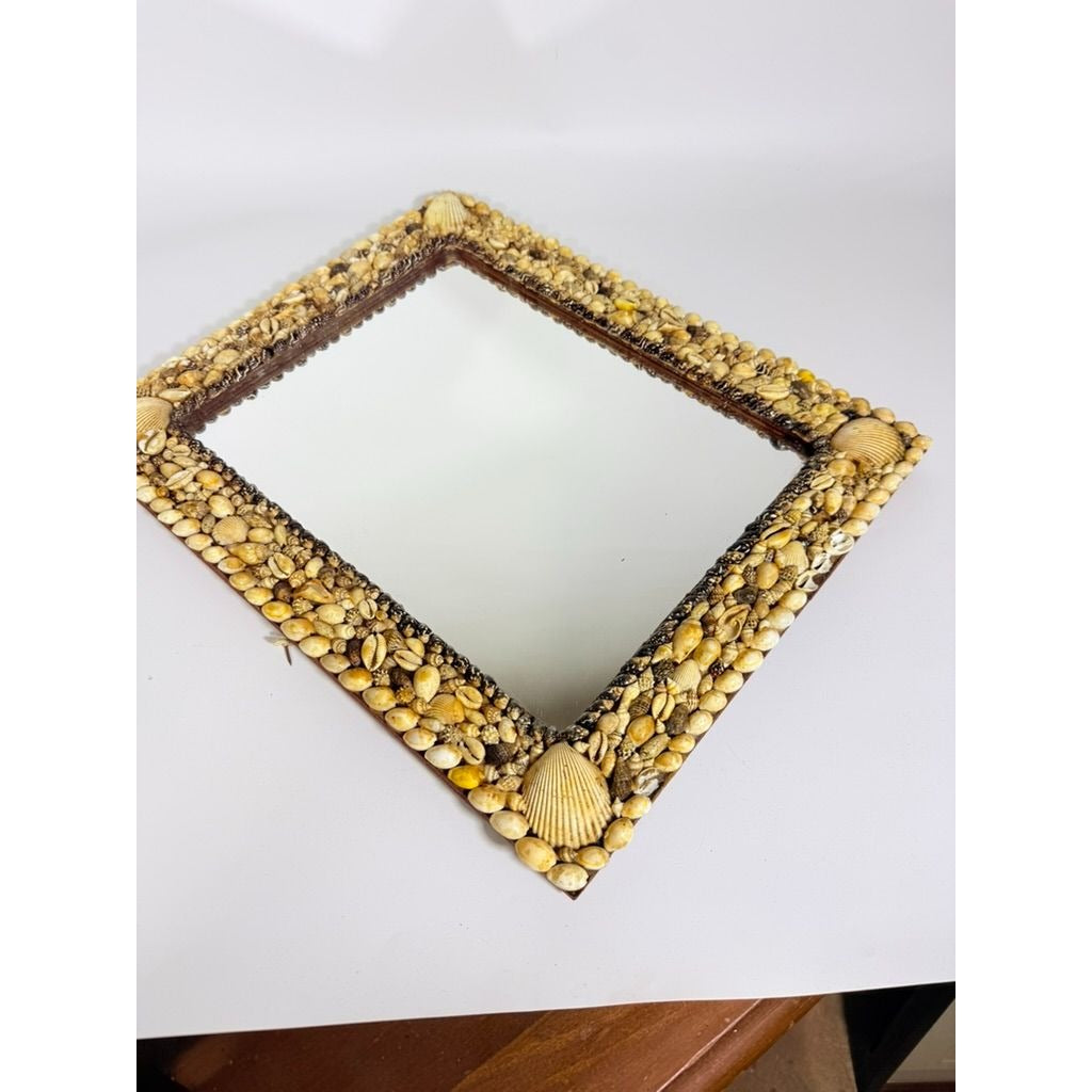 Wall Mirror Shell Encrusted Handmade Velvet Back Coastal Nancy Myers Home Decor Decorative Accents Galley Seashells