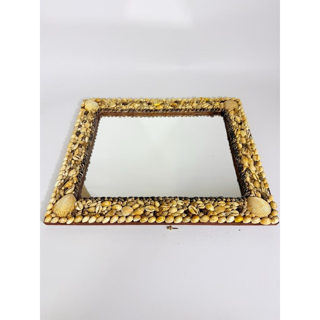 Wall Mirror Shell Encrusted Handmade Velvet Back Coastal Nancy Myers Home Decor Decorative Accents Galley Seashells