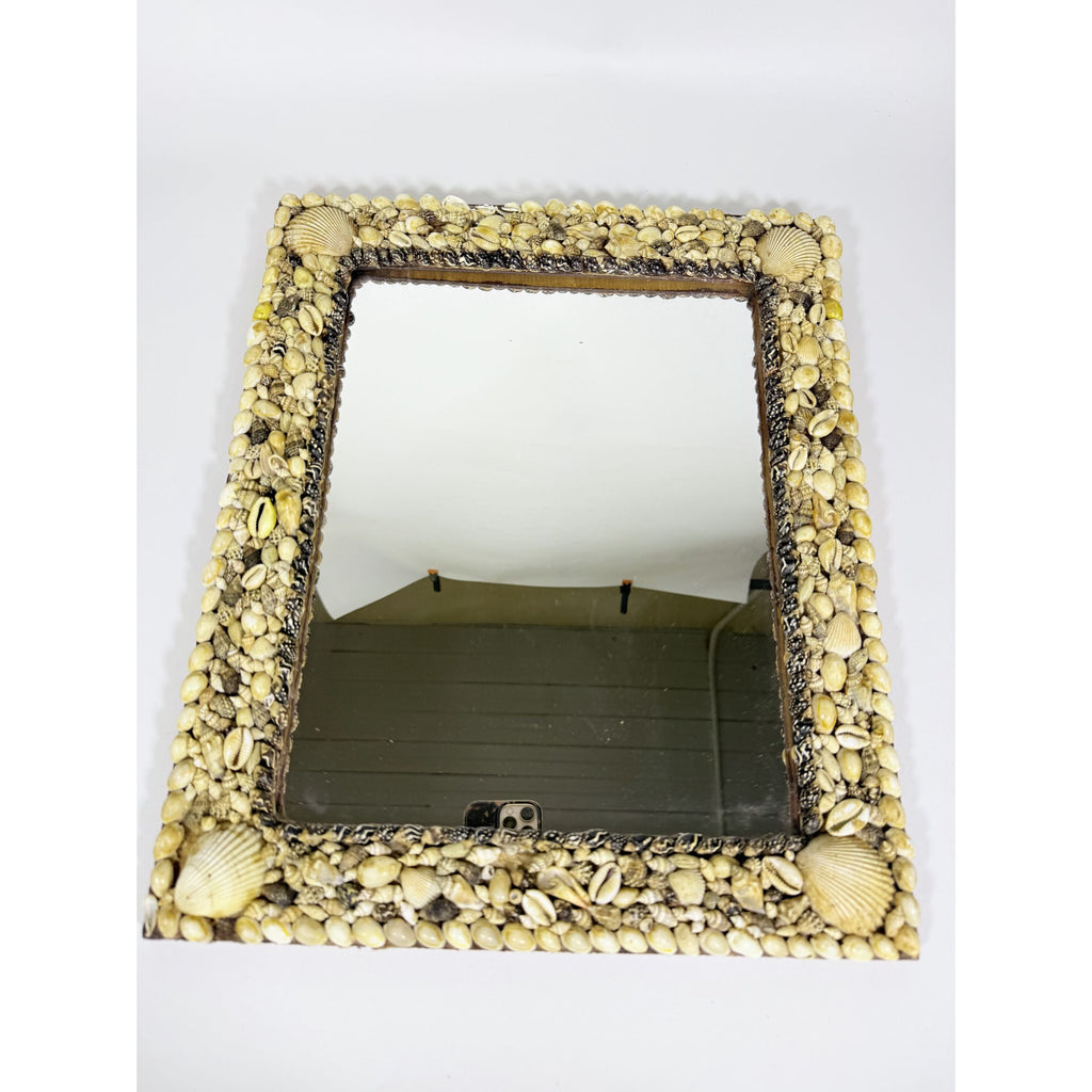 Wall Mirror Shell Encrusted Handmade Velvet Back Coastal Nancy Myers Home Decor Decorative Accents Galley Seashells